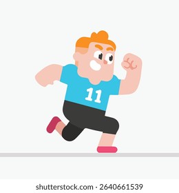 Cartoon man running, action, fun character illustration, sporty figure.