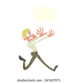 cartoon man running away with speech bubble