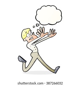 cartoon man running away with thought bubble