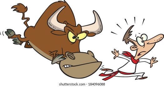 cartoon man running with the bulls