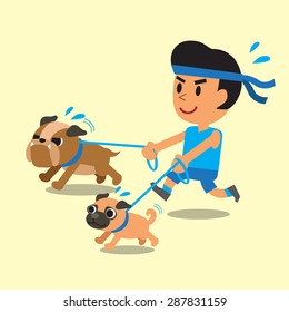 Cartoon man running with his dogs
