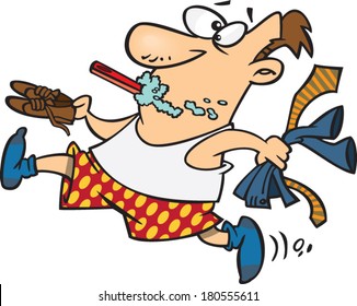 cartoon man running late for work