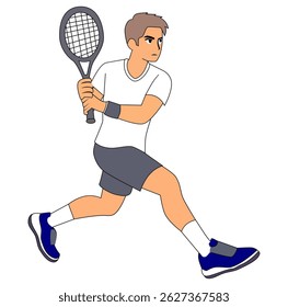 Cartoon Man Running Playing Tennis Digital Vectors Illustration 