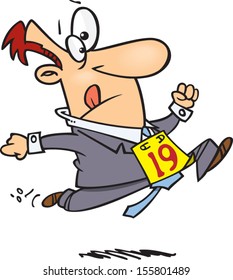 Cartoon Man Running With A Racer Bib On 