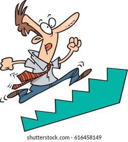 cartoon man running up the stairs