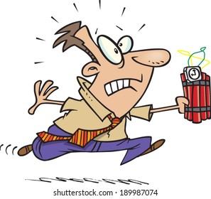 cartoon man running with a stick of dynamite
