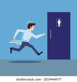 Cartoon man running to toilet 