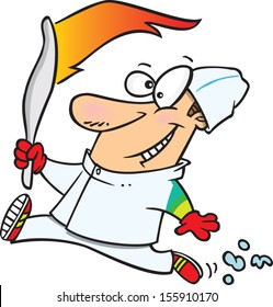 Cartoon man running with torch