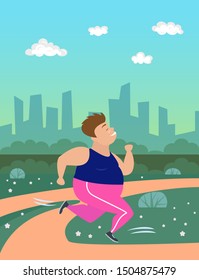 Cartoon man  runs in park. Vector illustration.