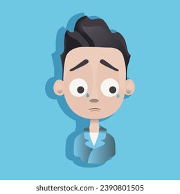 Cartoon man with sad expression. Vector illustration in flat style.