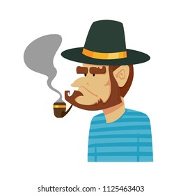 Cartoon man sailor with pipe, vector flat illustration isolated on white background