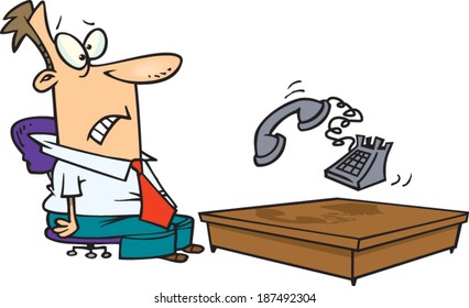 cartoon man scared of a ringing phone