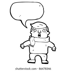 cartoon man in scarf with speech bubble