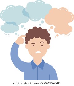 Cartoon man scratching head with puzzled look