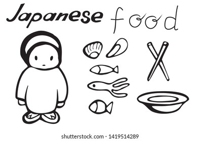 Cartoon man and seafood. For food advertising