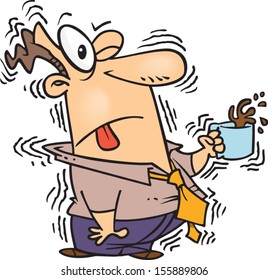 Cartoon man shaking from too much coffee