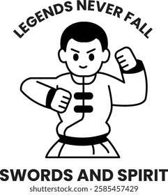 A cartoon of a man in a shirt and pants with a sword and a fist in the style of sign illustrations