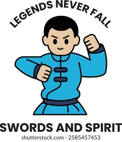 A cartoon of a man in a shirt and pants with a sword and a fist in the style of sign illustrations