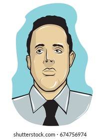 A cartoon man in a shirt with a tie. Background . Vector illustration .
