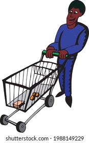 cartoon of a man with shopping cart