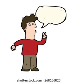 cartoon man signaling with hand with speech bubble