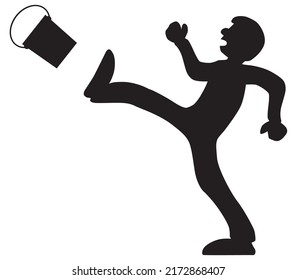 A cartoon man in silhouette is kicking a bucket through the air