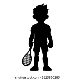Cartoon Man Silhouette Ready Playing Tennis Digital Vectors Illustration