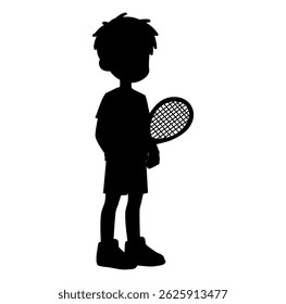 Cartoon Man Silhouette Standing Playing Tennis Digital Vectors Illustration 