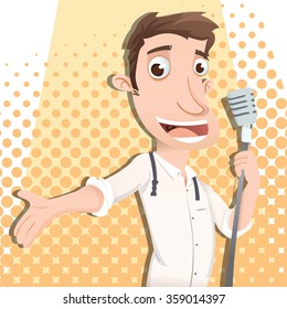 cartoon man singing with microphone