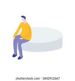 cartoon man sitting on a round platform over white background, flat style, vector illustration