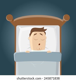Cartoon Man Is Sleeping In His Bed