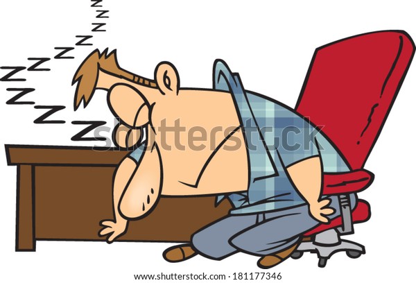 Cartoon Man Sleeping On His Desk Stock Vector Royalty Free 181177346