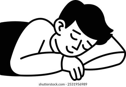 A cartoon man is sleeping on a pillow