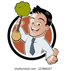 caricaturista con un árbol pequeño
