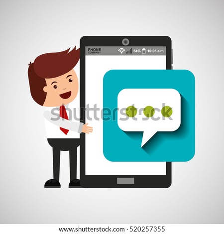 cartoon man smartphone app message chat vector illustration eps 10