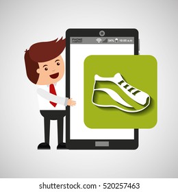 cartoon man smartphone app running vector illustration eps 10