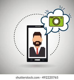 cartoon man smartphone camera