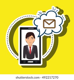 cartoon man smartphone cloud email