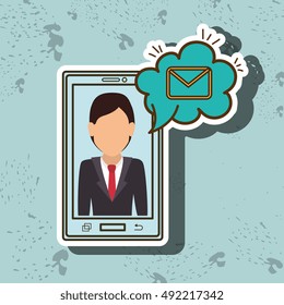 cartoon man smartphone cloud email