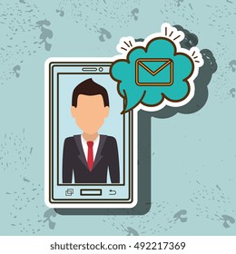 cartoon man smartphone cloud email