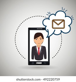 cartoon man smartphone cloud email