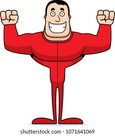 A cartoon man smiling in pajamas.