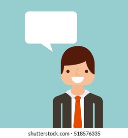 cartoon man smiling with thinking bubble over blue background. vector illustration