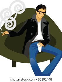 Cartoon man smoking