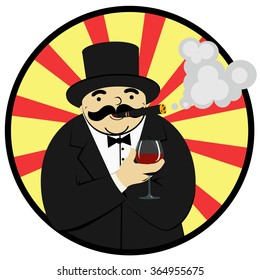 cartoon man smoking a cigar and drinking alcohol