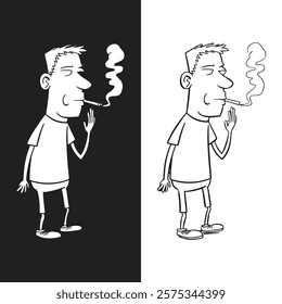 Cartoon Man Smoking a Cigarette