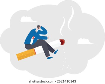 cartoon man smoking cigarette, loading to die, vector

