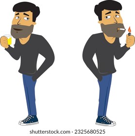 Cartoon man smoking and drinking vetor illra