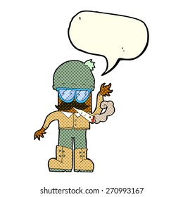 caricaturista humeante con burbuja de habla