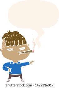 cartoon man smoking with speech bubble in retro style